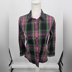 J. Crew Reimagined Pink And Green Plaid Slim Button-Up Shirt Size 2 (6558)